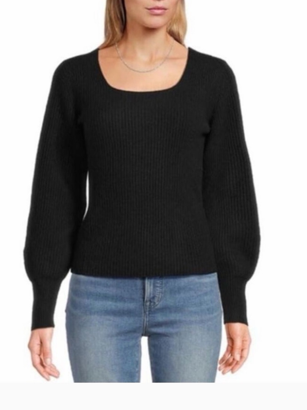 New Madewell Wool Cashmere Blend Square Neck Black Sweater Medium